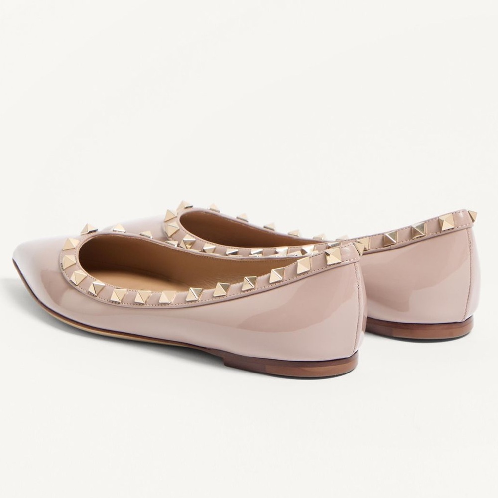 Valentino Garavani Rockstud Pointed Toe Ballerina Flat in Poudre Size 38 US 8 - Picture 14 of 16